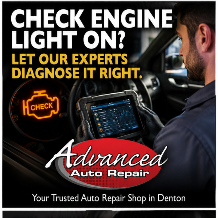 Check engine light on? Advanced Auto Repair in Denton offers diagnostic testing.